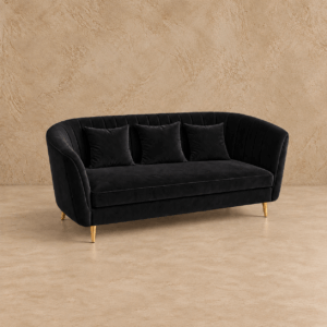 Sillon de tercipelo negro de 3 cuerpos