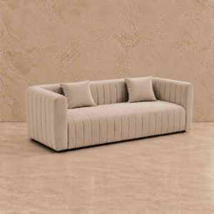 Sillon de terciopelo beige de 3 cuerpos
